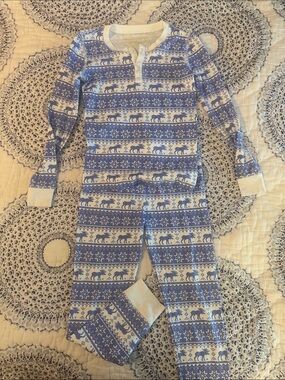 The Beaufort Bonnet Company Blue and White Moose Fair Isle One-Piece Pajama